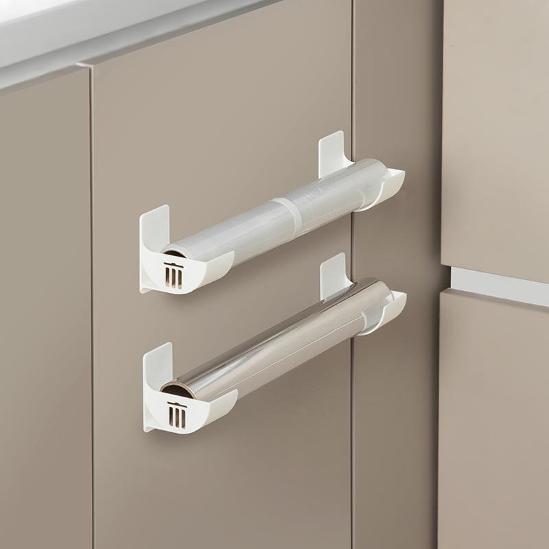 White 10 Pairs Self-Adhesive Wall Mount Storage Holders - Drill-Free Plastic Organiser Racks for Garbage Bags Cling Wrap & Umbrellas - Rental Friendly Kitchen Accessories