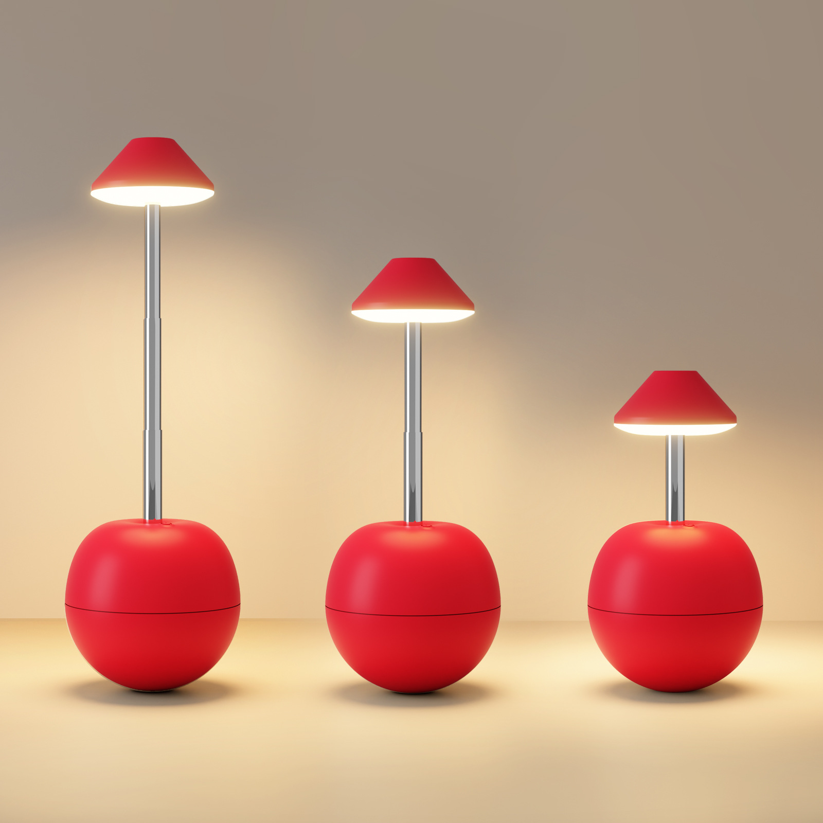 Red Creative Tumbler LED Night Light - Rechargeable RGB Desk Lamp with Remote Control - Height Adjustable, Brightness Adjustable, Bedside Ambient Light