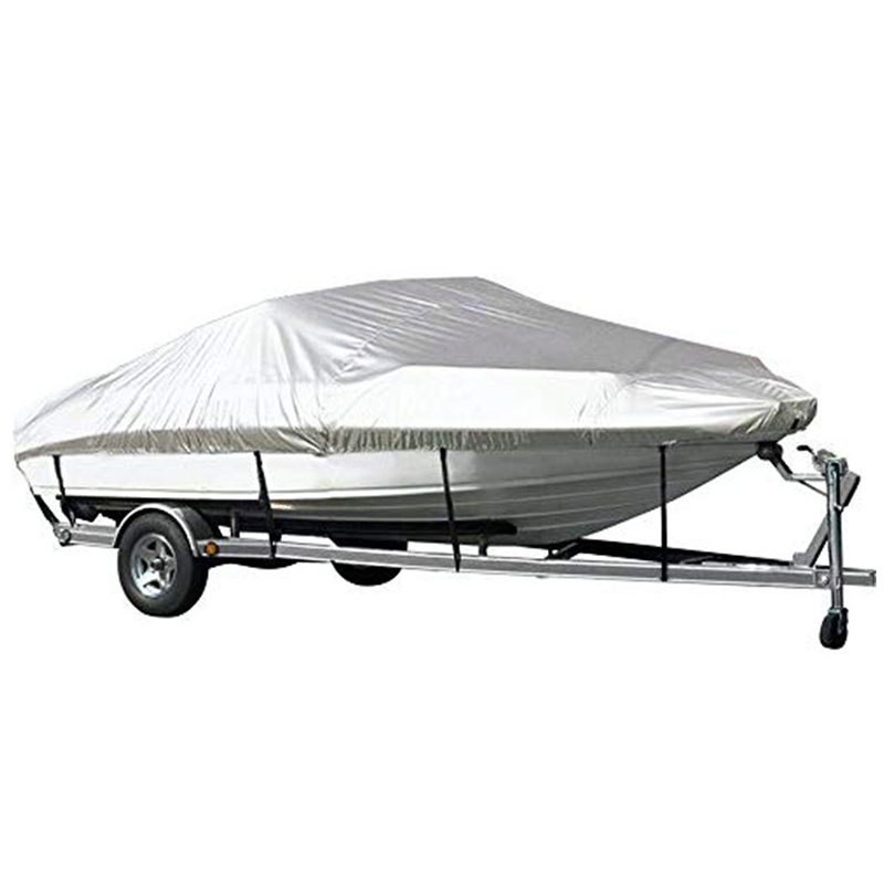 Grey Heavy Duty Waterproof Tarp Covers with Storage Bag, Fits V-Hull, Fish&Ski, Pro-Style, Fishing, Runabout, Bass Boats, 11-13 feet (420cm x 270cm)