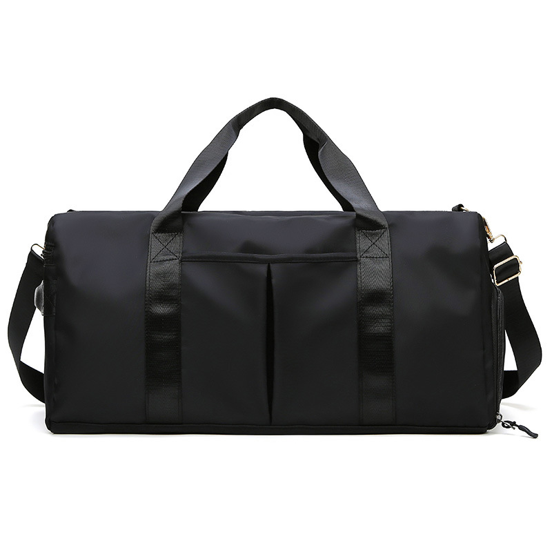 Black Large Capacity Travel Duffel Bag – Wet & Dry Separation, Shoe Compartment, and Luggage Sleeve for Gym, Yoga, and Short Trips