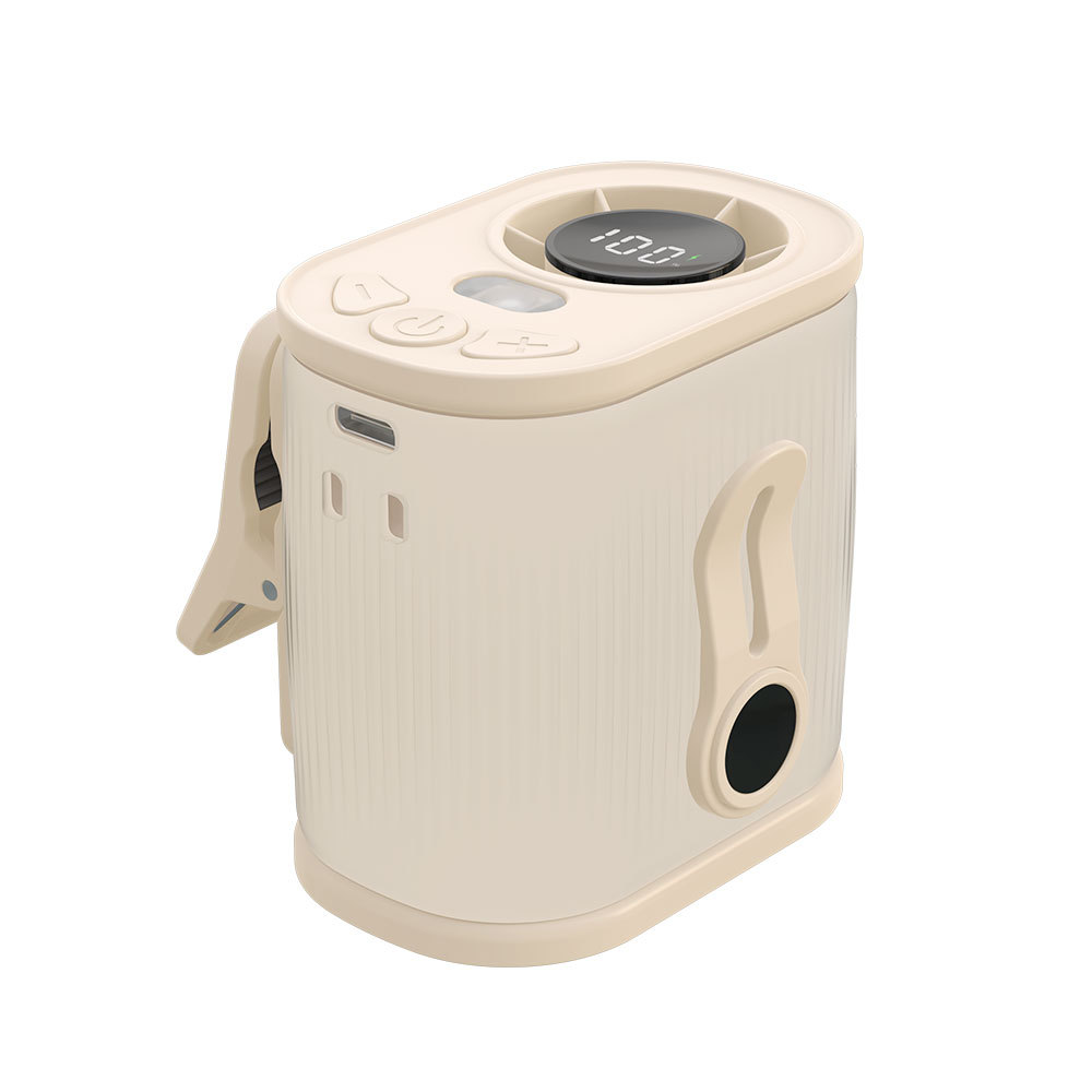 Beige High-Speed Mini Clip Fan with 360° Rotation – Portable, Rechargeable & Multi-Functional Cooling Solution