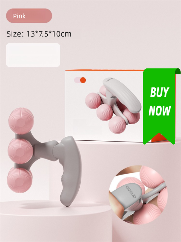 Pink Portable 6-Wheel Massage Roller – Quiet, Compact Muscle Relief Tool for Neck, Back, Legs & Shoulders