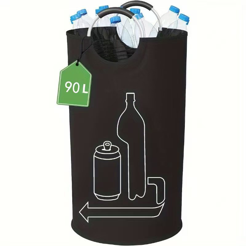 Black Portable Oxford Fabric Collapsible Laundry Basket – Waterproof, Multi-Use Storage Bin for Bottles, Clothes & More