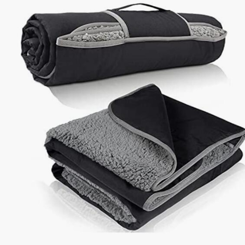 Black and Grey 3-Layer Waterproof Outdoor Blanket – Portable, All-Weather Picnic & Camping Mat with Storage Pocket