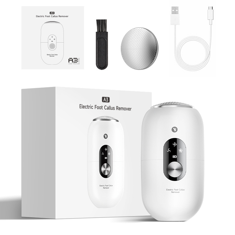 White 2-in-1 Electric Foot Care Device – Cordless Callus Remover & Skin Polisher with Dual Heads