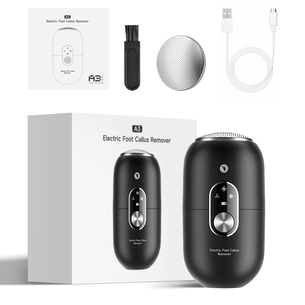 Black 2-in-1 Electric Foot Care Device – Cordless Callus Remover & Skin Polisher with Dual Heads