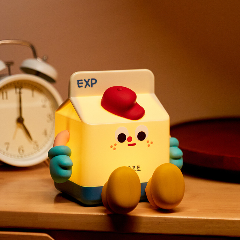 Adorable Milk Carton LED Night Light - USB Rechargeable Silicone Lamp with Tap Control, Timer & 3 Brightness Levels