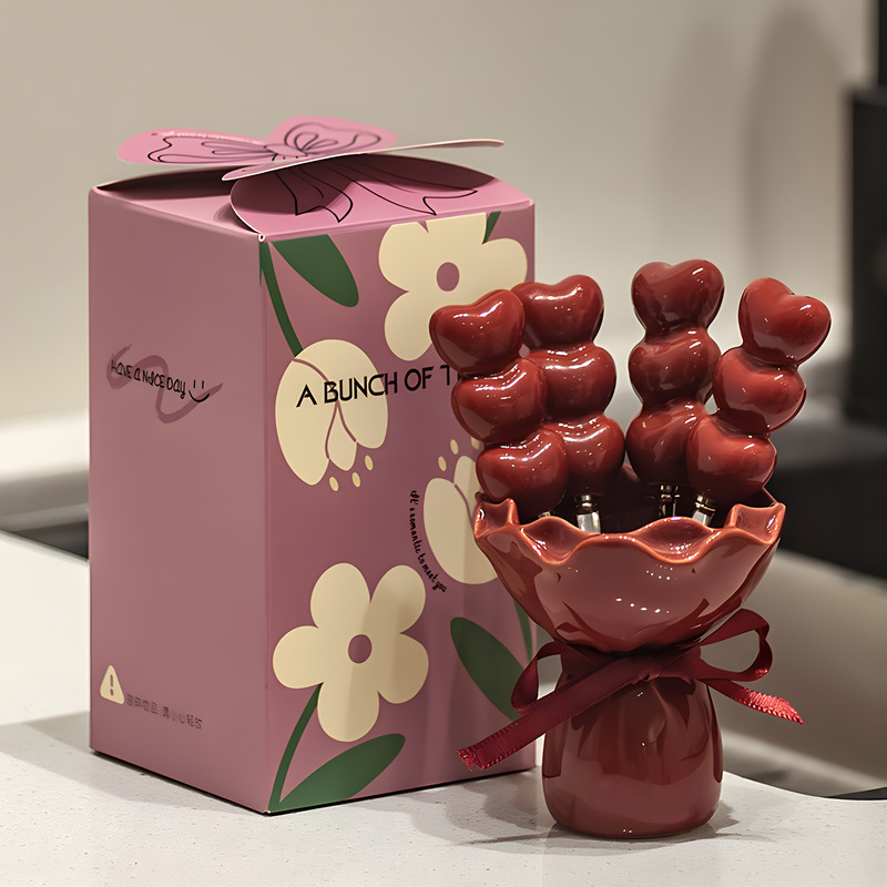 Red Cute Dessert & Fruit Forks with Ceramic Storage Jar - High-Value Creative Tableware Set