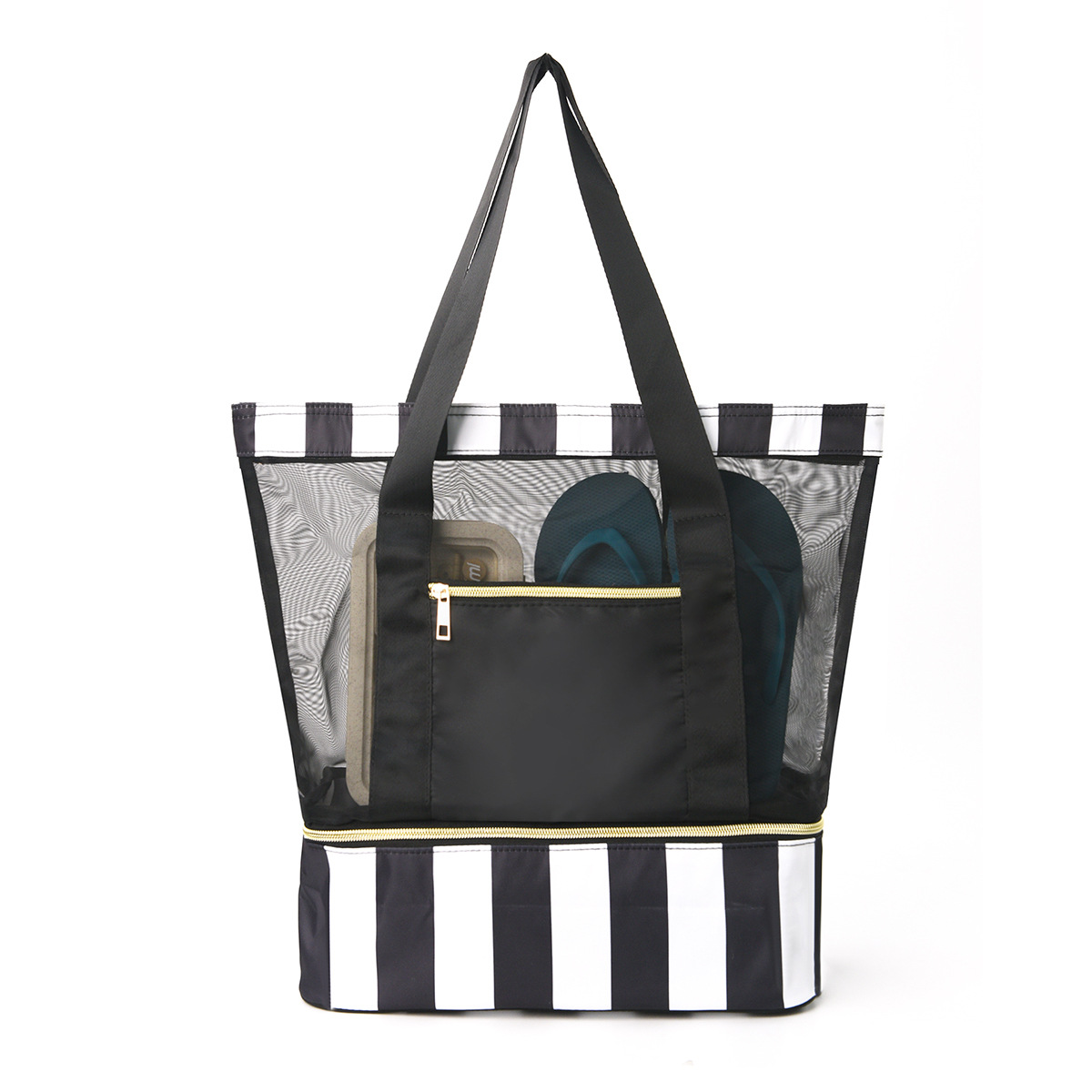 Black 2-in-1 Large Capacity Beach Bag - Portable Swim & Travel Tote with Insulated Cooler (45x17x40 cm)