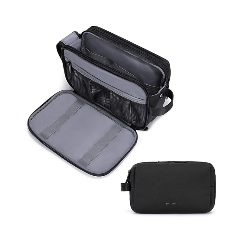 Black Large Capacity Travel Toiletry Bag - Splash-Proof Organizer for Men's Business Trips & Swimming (24x11.7x16 cm)