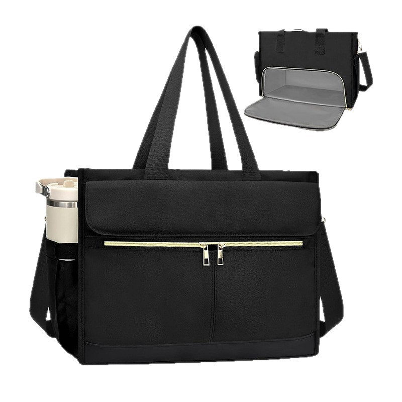 Black Large Capacity Insulated Lunch Tote Bag with Shoulder Strap Leakproof Cooler Handbag Multi-Pocket Work Organizer for Office and Picnics