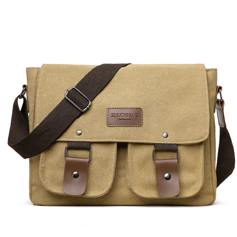 Dark Kahaki Vintage Canvas Messenger Bag Men Crossbody Satchel Durable Shoulder Bag for Work and Travel Multi Pocket Casual Daypack
