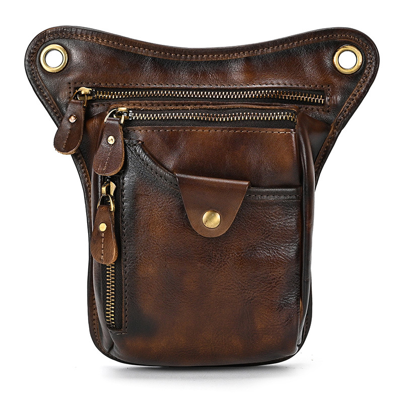 Coffee-brown Vintage Crazy Horse Leather Drop Leg Bag Waist Pack Thigh Pouch for Motorcycling Hiking and Travel Multipurpose Organiser