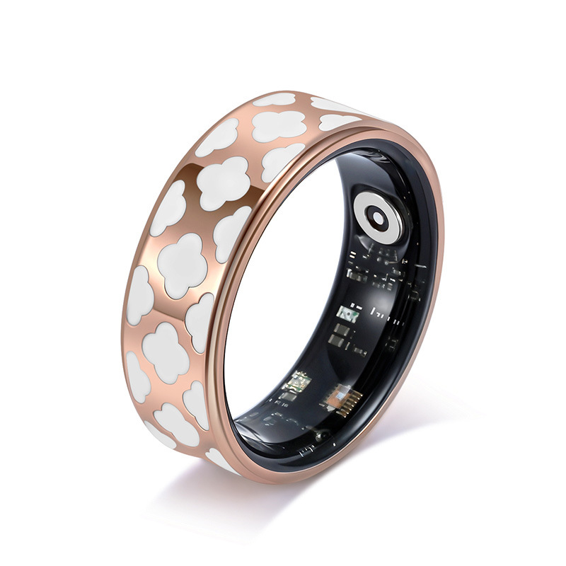 9# Striped Gold Smart Health Ring Tracker with Wireless Charging Case - Titanium Steel Fitness Wearable for Heart Rate, Sleep & Blood Oxygen Monitoring - Waterproof Wellness Device