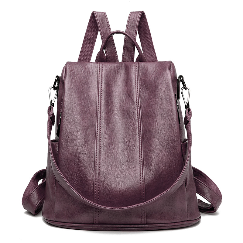 Purple Women's Anti-Theft Backpack Purse Soft Faux Leather Convertible Rucksack Shoulder Bag Large Capacity 31cm for Travel Work Daily Use