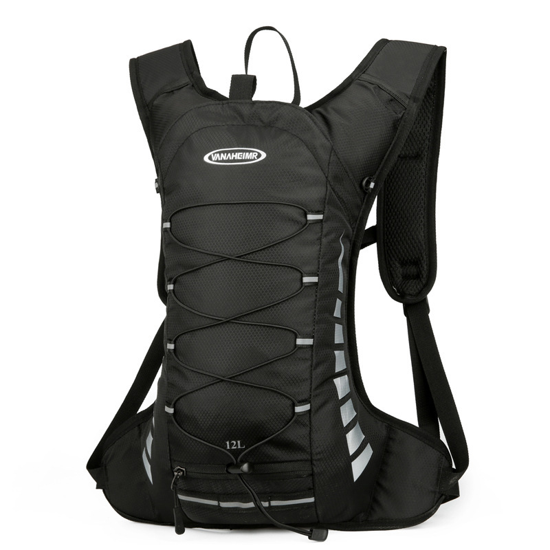 Black Lightweight Outdoor Sports Backpack Breathable Hiking Daypack Compact Running Cycling Bag with Bungee Storage 45cm for Travel