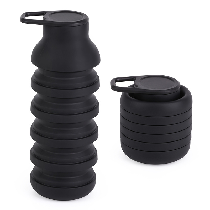 Black Collapsible Silicone Water Bottle Portable Travel Sports Cup with Carabiner Clip Foldable Design for Camping Hiking & Gym Teal