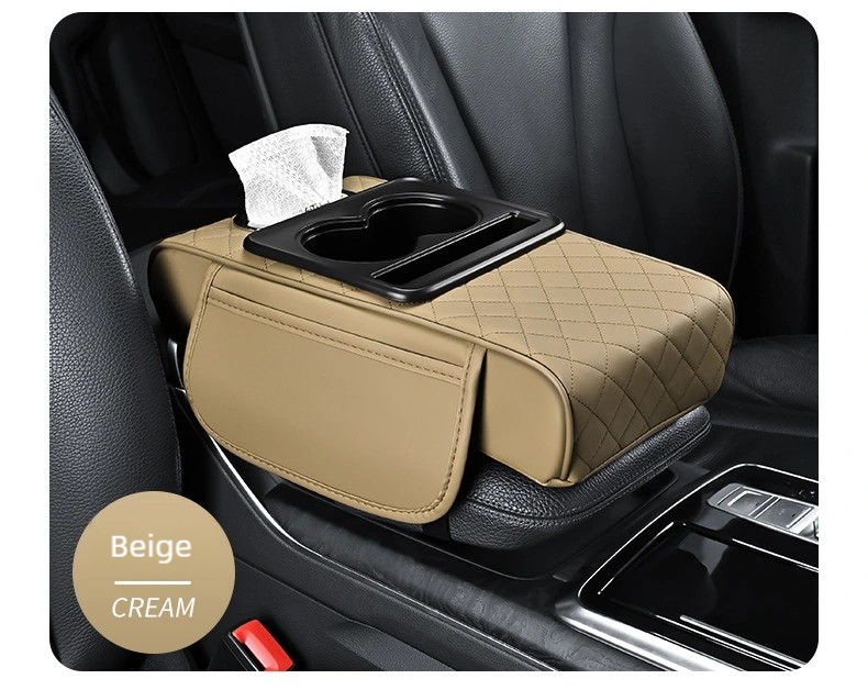 Premium Car Armrest Organizer & Comfort Pad(Beige)