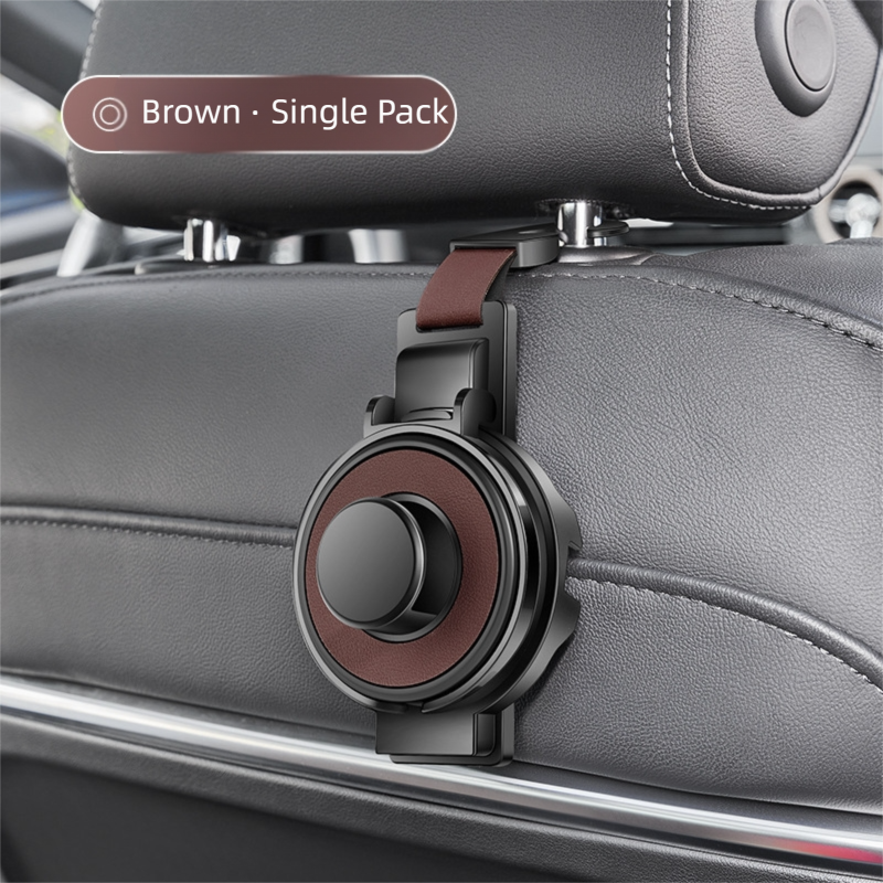 Brown 3-in-1 Car Headrest Organizer Hook