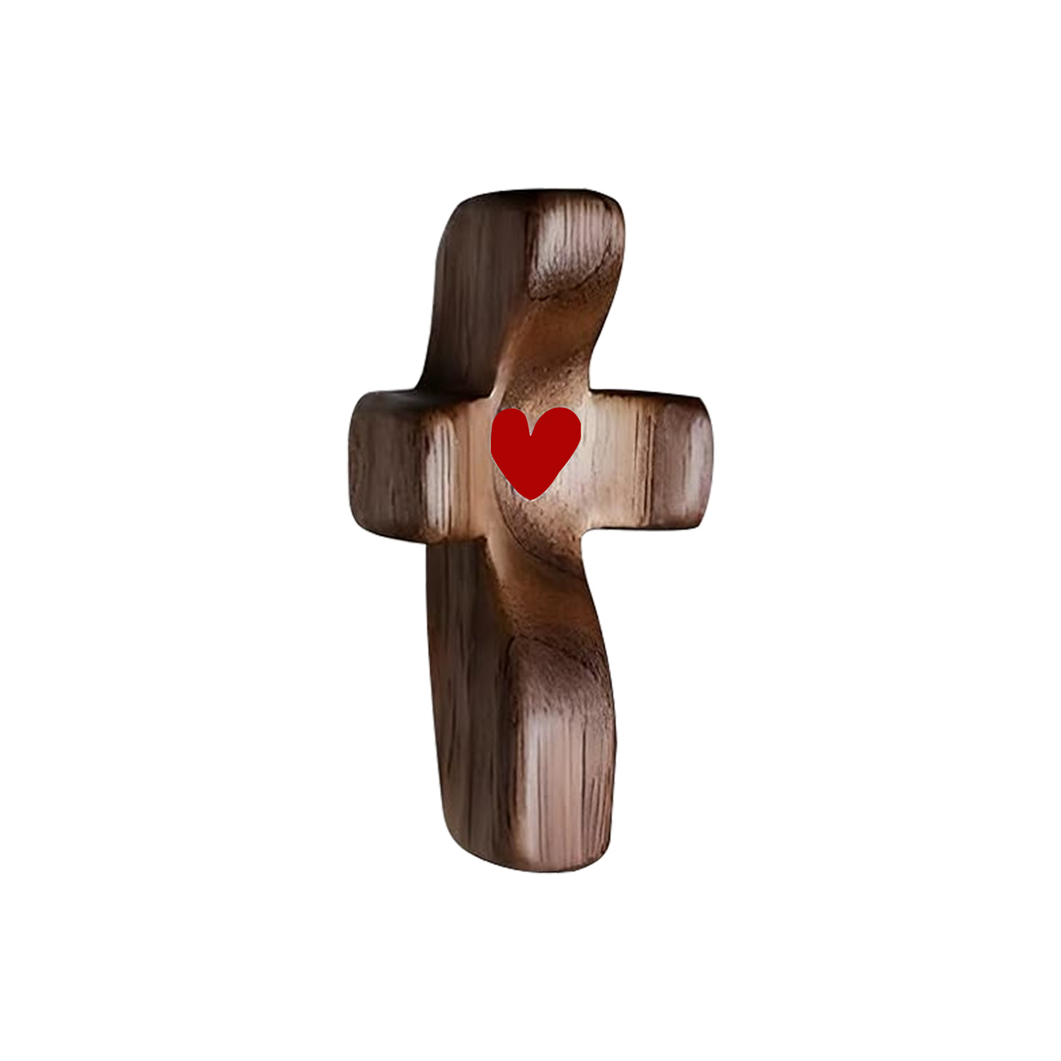 Set of 5 Red Peachwood Heart Cross – Multi-functional Spiritual Symbols for Home and Office, Religious, Ornaments Mini
