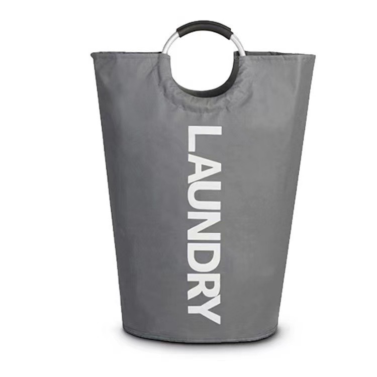 Dark Grey Oxford Fabric Large-capacity Foldable Dirty Clothes Basket (38×72CM) - With Waterproof Coating & Aluminum Carry Handles For Laundry Room Dorm