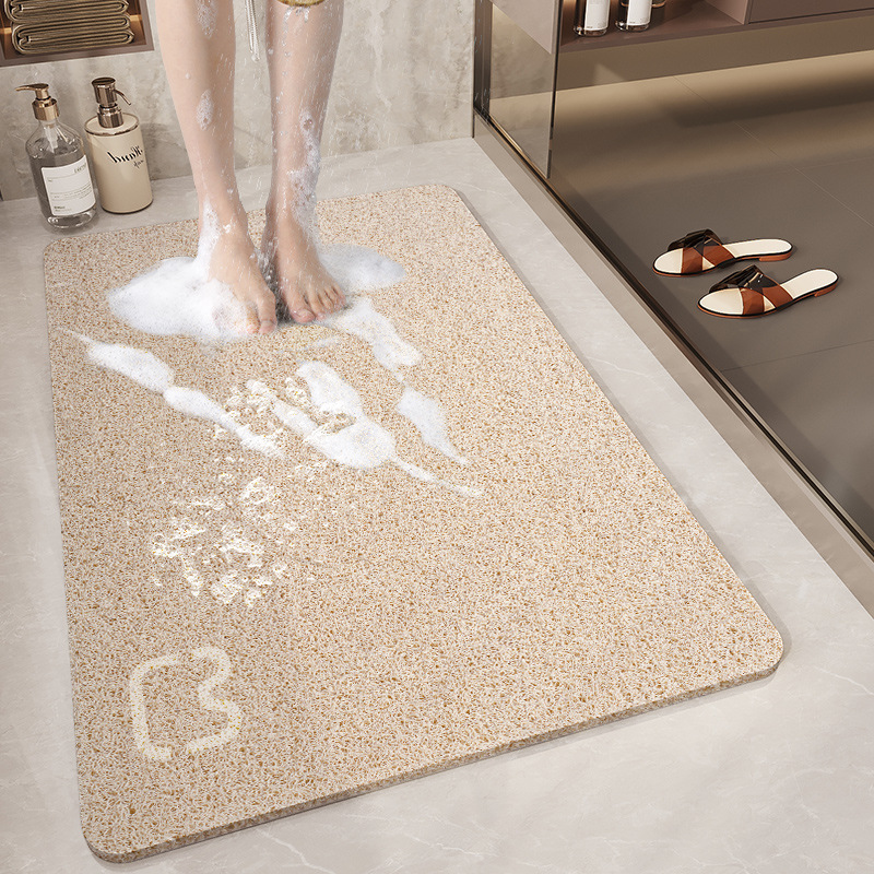 Beige Cat Head Design Loofah Texture Shower Mat (44x75cm) - Non-Slip PVC Bathroom Floor Mat with Drainage, Quick-Dry, Anti-Mould