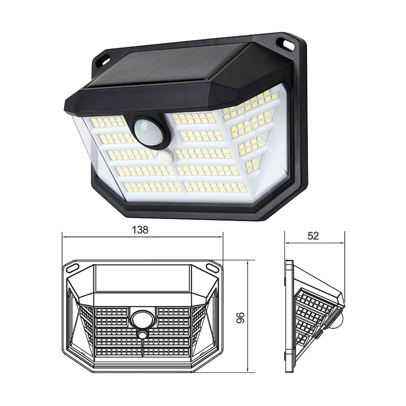2-Pack Solar Motion Sensor Wall Light(230-Bead LED) -  3 Lighting Modes, IP64 Waterproof, Three-Sided Wide-Angle Lighting for Outdoor Security and Garden Lighting