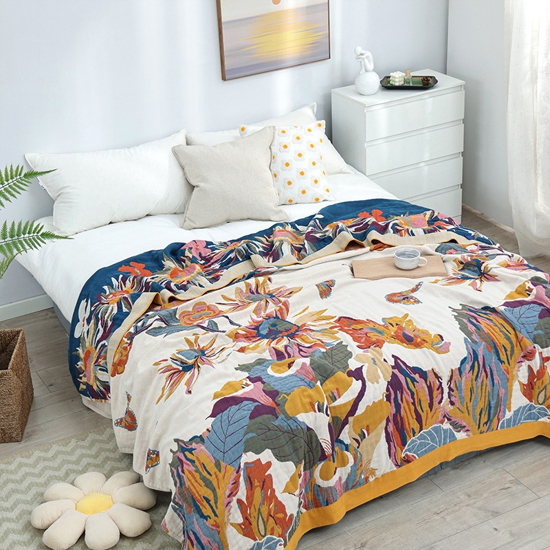 Pure Cotton Multi-Layer Gauze Blanket(Classic A, 240 cm x 240 cm) - Lightweight, Ultra-Breathable, and Moisture-Wicking Summer Quilt for Hot Sleepers
