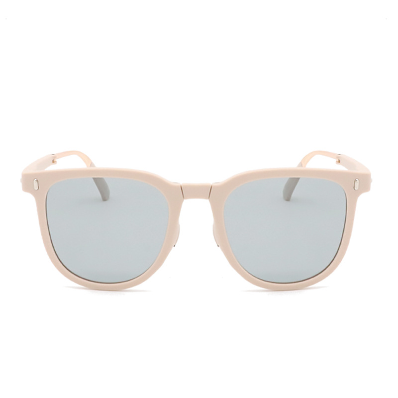 Ultra-Light Foldable TR Sunglasses for Women with Storage Bag - 15° Adjustable Temples & Premium Hinges, UV Protection (White Frame/Grey Lenses)
