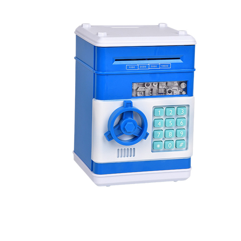 2-Piece Blue Smart ATM Piggy Banks - Kids Electronic Money Safe with Password Lock & Auto-Roll in/out Feature