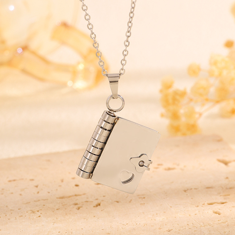 Sliver Titanium Steel Fading-Resistant Envelope Locket Necklace - Openable Love Letter Pendant for Couples