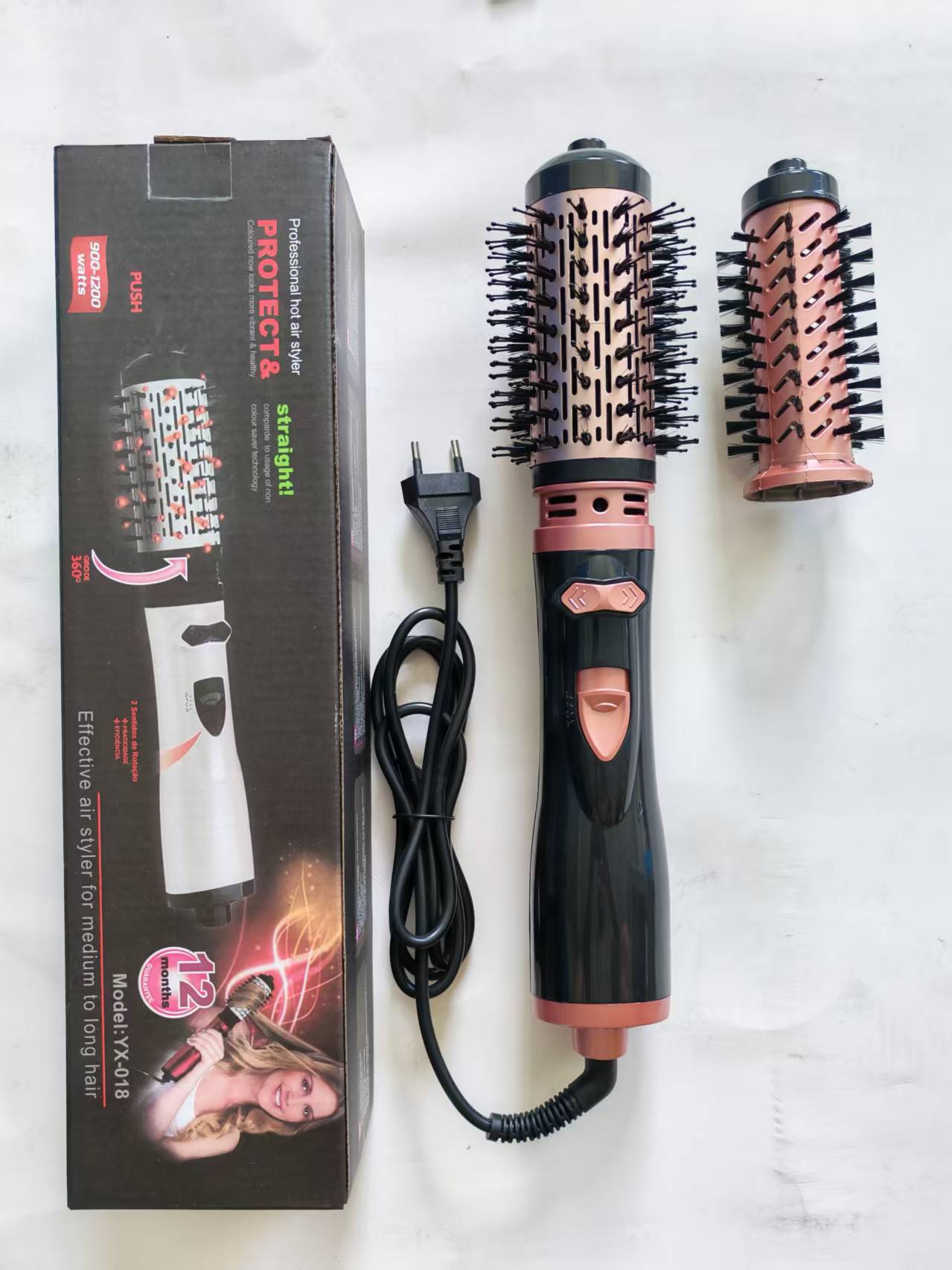 2-in-1 Pink Automatic Rotating Hot Air Styler(38/50mm Curling Barrel) - Multifunctional Hair Dryer Brush, Straightener & Curler with 3 Heat Settings and 360° Bi-directional Rotation