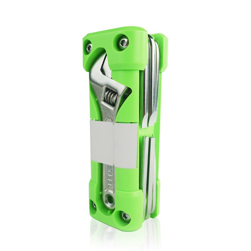 Green Compact 16-in-1 Bicycle & Motorcycle Repair Multi-Tool with Adjustable Wrench & Socket Set