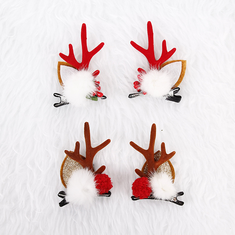 Flower stamens, hairballs and mink fur Festive Christmas Hair Clips for Girls & Women - Fabric & Metal Design
