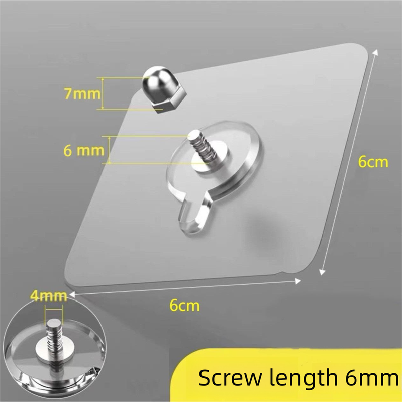 50-PCS Heavy Duty Adhesive Screw Stickers No Drilling Wall Hooks 6x6cm Waterproof Stainless Steel for Kitchen Bathroom Rental Friendly(6mm)
