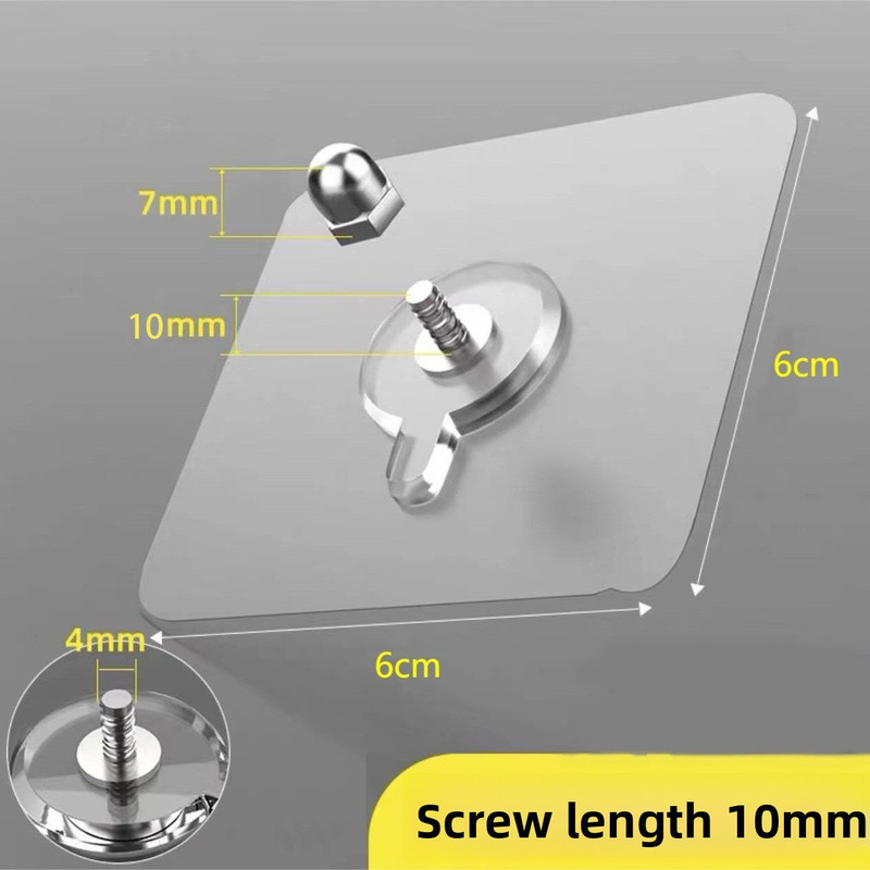 50-PCS Heavy Duty Adhesive Screw Stickers No Drilling Wall Hooks 6x6cm Waterproof Stainless Steel for Kitchen Bathroom Rental Friendly(10mm)