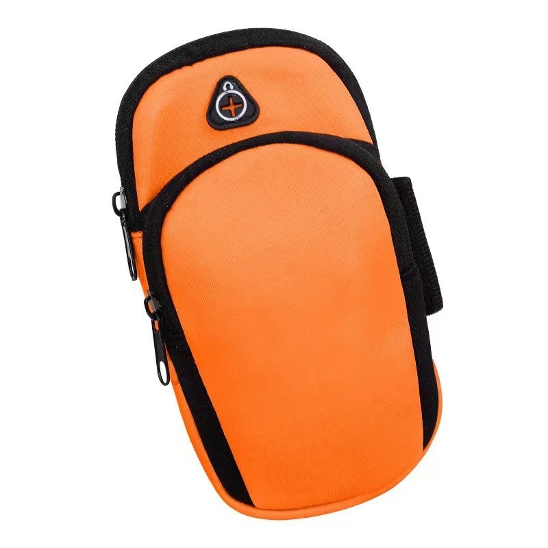 Orange Sports Running Armband Bag Water Resistant Phone Pouch with Dual Zipper Pockets Earphone Hole for Gym Jogging Cycling Fits 6.5 Inch Smartphones