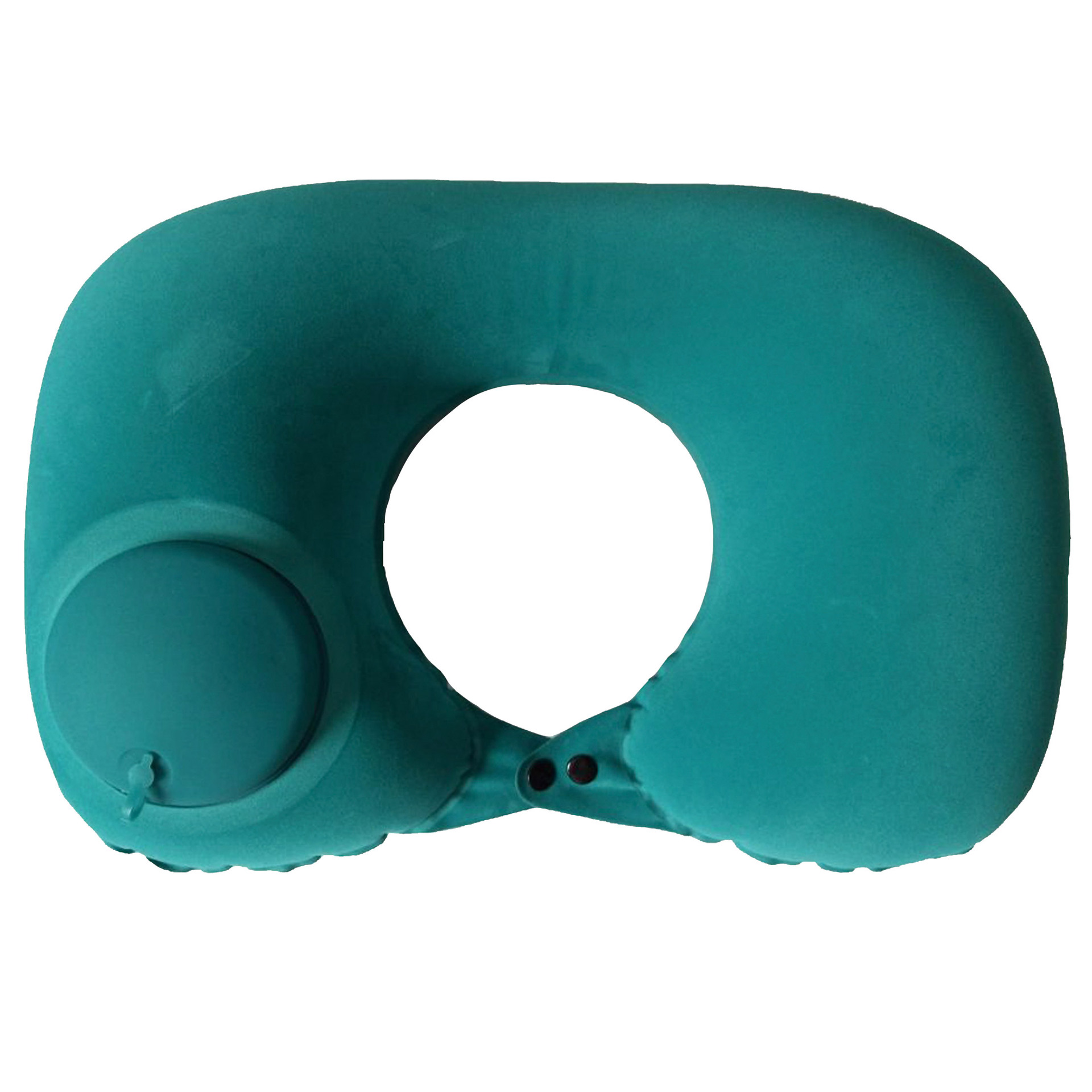 2-PCS Green  Inflatable Travel Neck Pillow Press to Inflate U-Shape Soft Flocking Support Cushion for Airplane Car & Camping Portable Air Pump Design