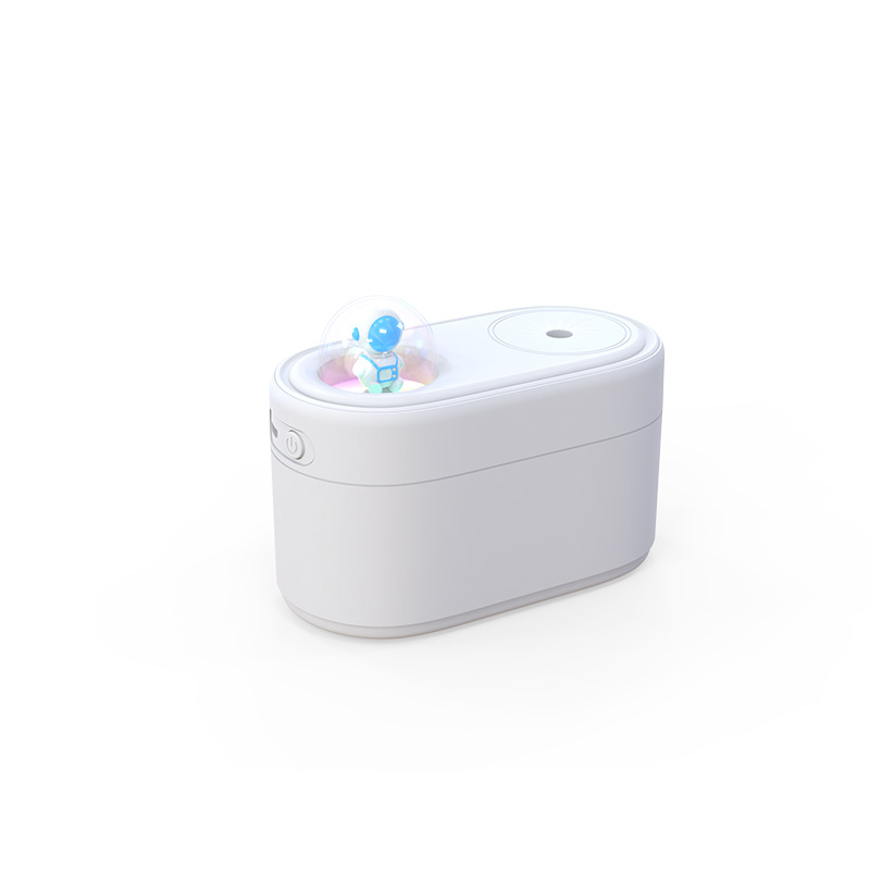 White Rechargeable Mini Astronaut Air Humidifier USB Desktop Cool Mist Humidifier with 7-Color LED Night Light for Bedroom and Office