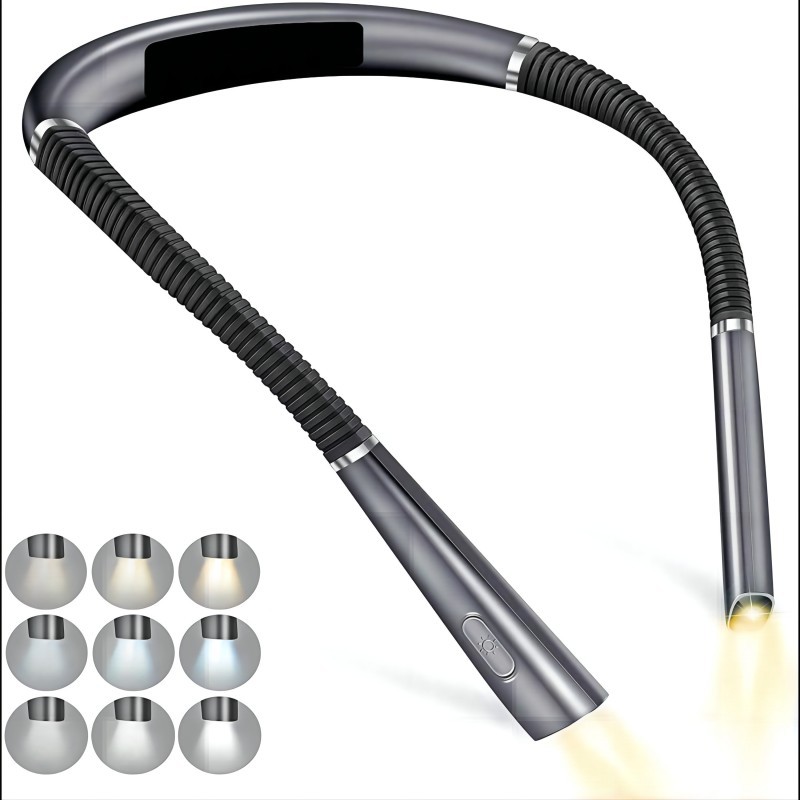 Grey Hands-Free USB Rechargeable Neck Reading Light 3 Colour Modes Flexible LED Book Lamp for Night Reading Knitting Repairing