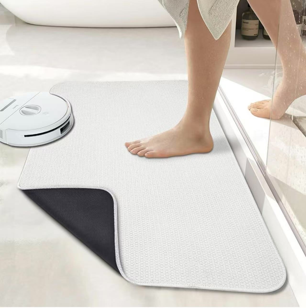 White Super Absorbent Diatomite Quick Dry Bath Mat 50x80cm - Non-Slip Rubber Backing for Australian Bathroom & Entryway