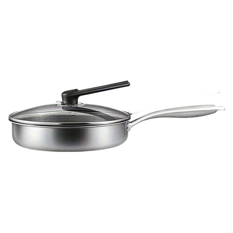 Stainless Steel Non-Stick Frying Pan 26CM Honeycomb Wok Skillet with Lid Induction Compatible Cookware Silver