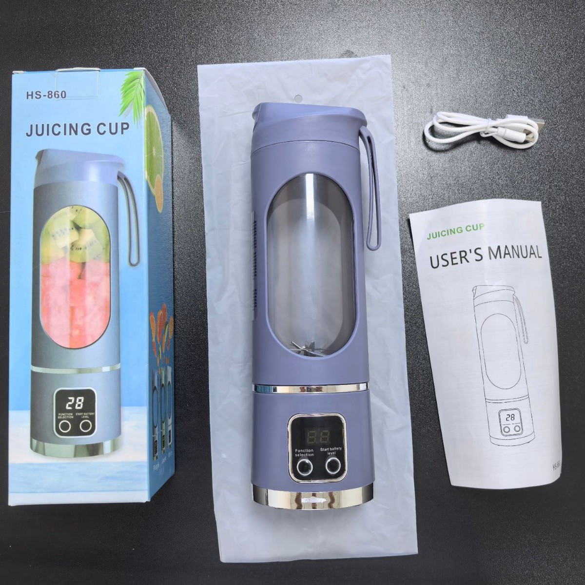 Portable Blender USB Rechargeable Juicer Cup Personal Smoothie Maker with Digital Display and Stainless Steel Blades Purple Ideal for Travel Gym and Office