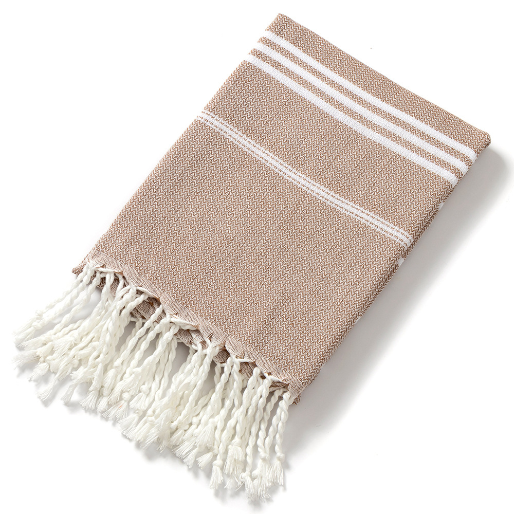 3 Pack Turkish Style Beach Towel Set 90x180cm - Quick Dry Lightweight Large Peshtemal Bath Sheet with Tassels - Brown, Blue&Orange