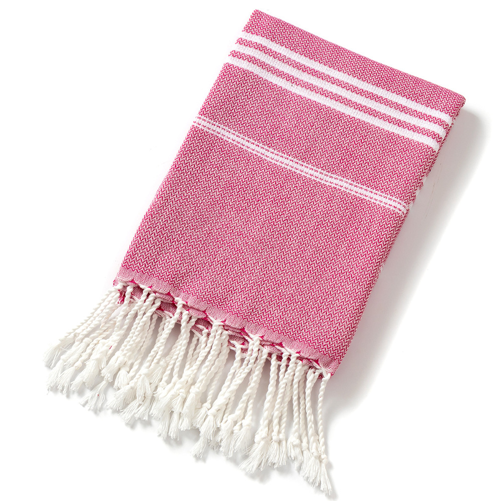 3 Pack Turkish Style Beach Towel Set 90x180cm - Quick Dry Lightweight Large Peshtemal Bath Sheet with Tassels - Rose red, Yellow & Light Yellow