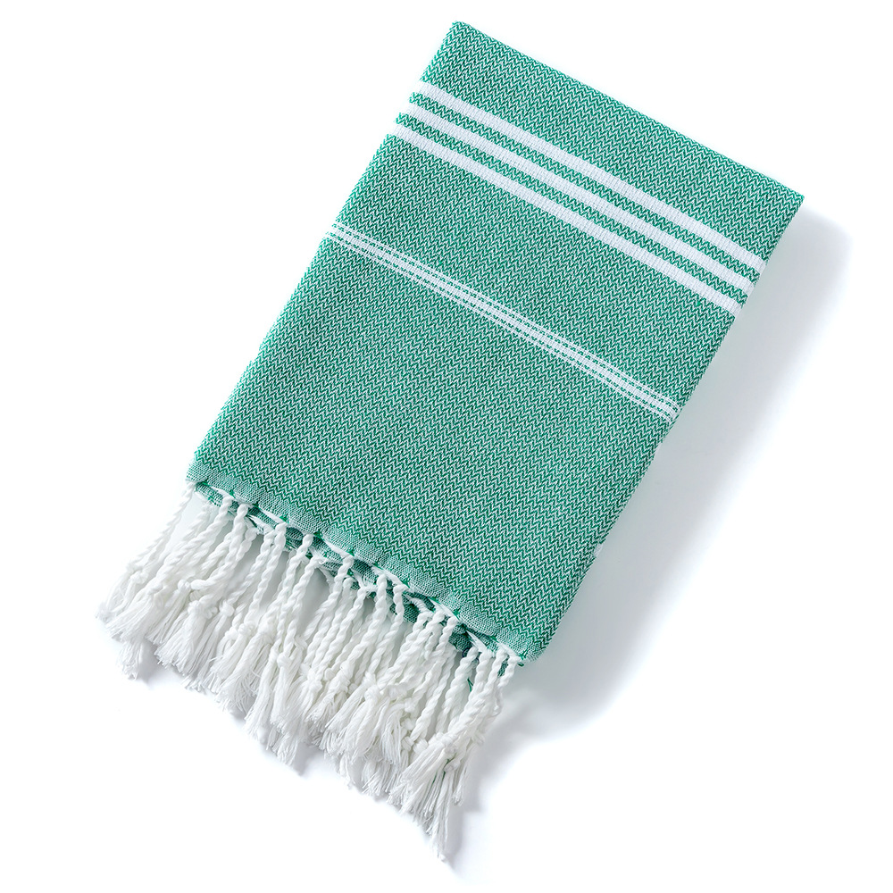 3 Pack Turkish Style Beach Towel Set 90x180cm - Quick Dry Lightweight Large Peshtemal Bath Sheet with Tassels - Emerald green, Light Gray & Pink