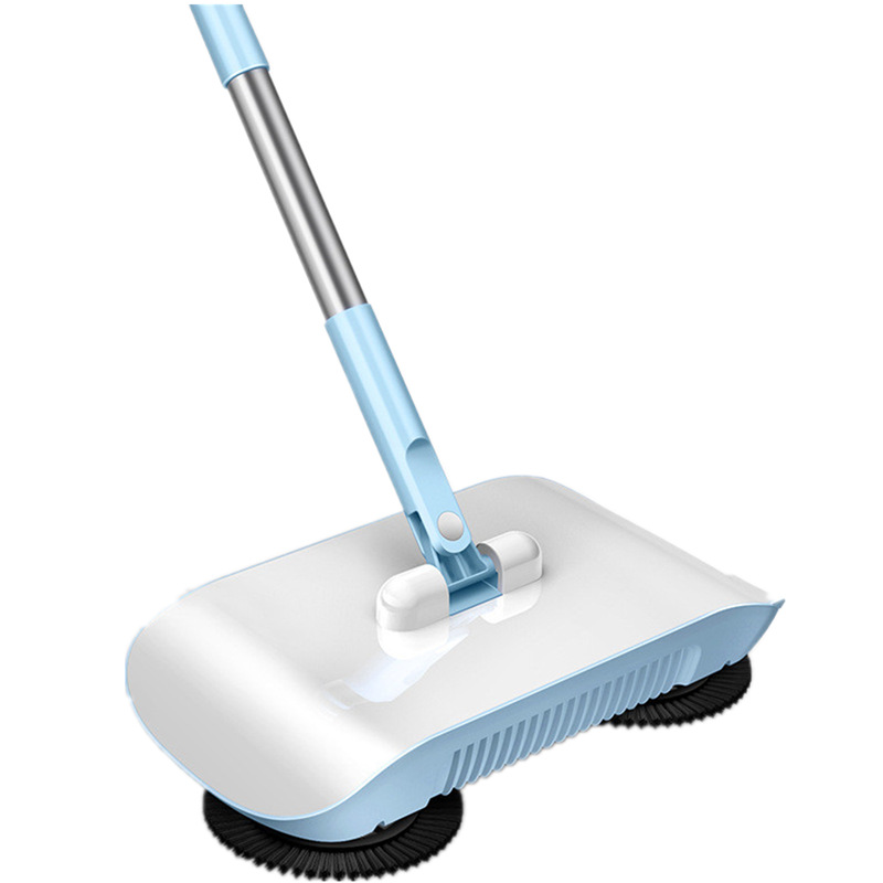 2-in-1 Manual Push Sweeper & Mop with One Original Cloth - Handheld Floor Cleaner with Sealed Dustbin - Lightweight Cordless Design for Hardwood, Tile, and Marble Floors - Blue