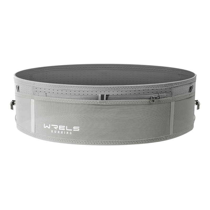 WRELS Trail Running Waist Belt - Lightweight Mesh Hydration Pack with Trekking Pole Holder - Anti-Bounce Phone Storage for Marathon & Hiking - Gray Size M (74-86cm)