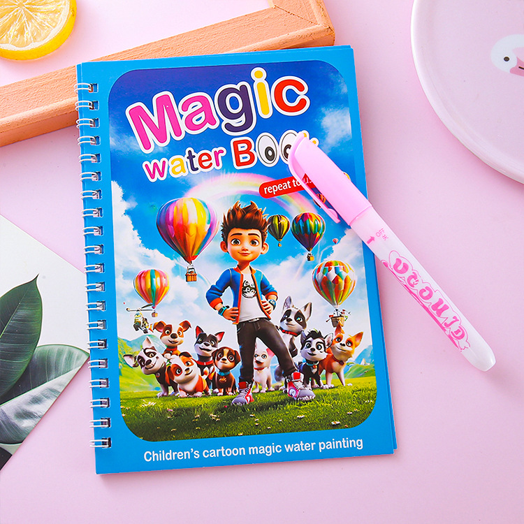 2 PCS Magic Water Colouring Book Reusable Mess Free Painting Set Space Astronaut and Cartoon Puppy Themes with Refillable Water Pens for Kids Travel Activity