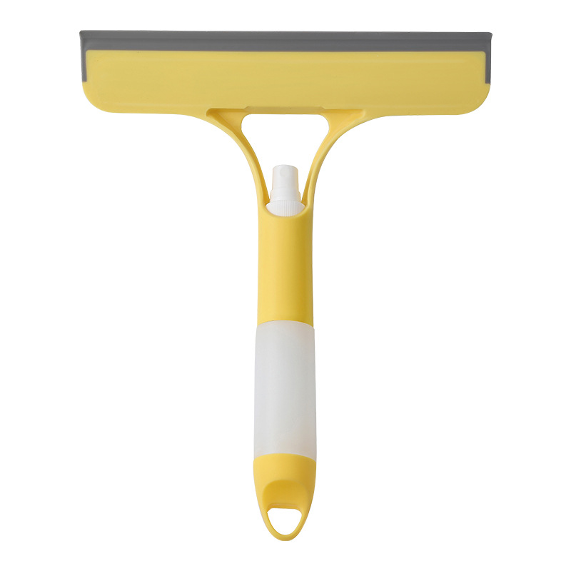 Yellow 3-in-1 Window Squeegee with Built-in Spray Bottle - Dual Sided Sponge Glass Cleaner - Streak Free Tool for Shower Screens, Mirrors & Car Windows